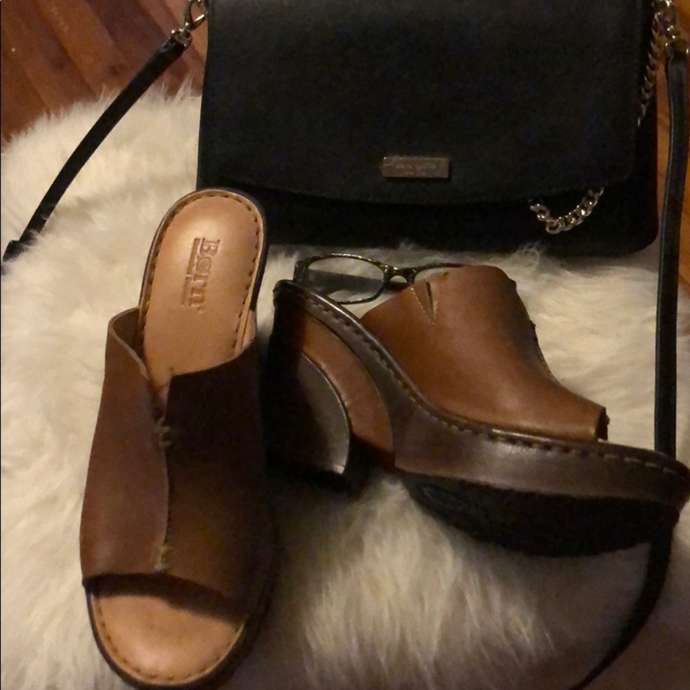 Sexy wedge leather open toe sandals by Born sz 9